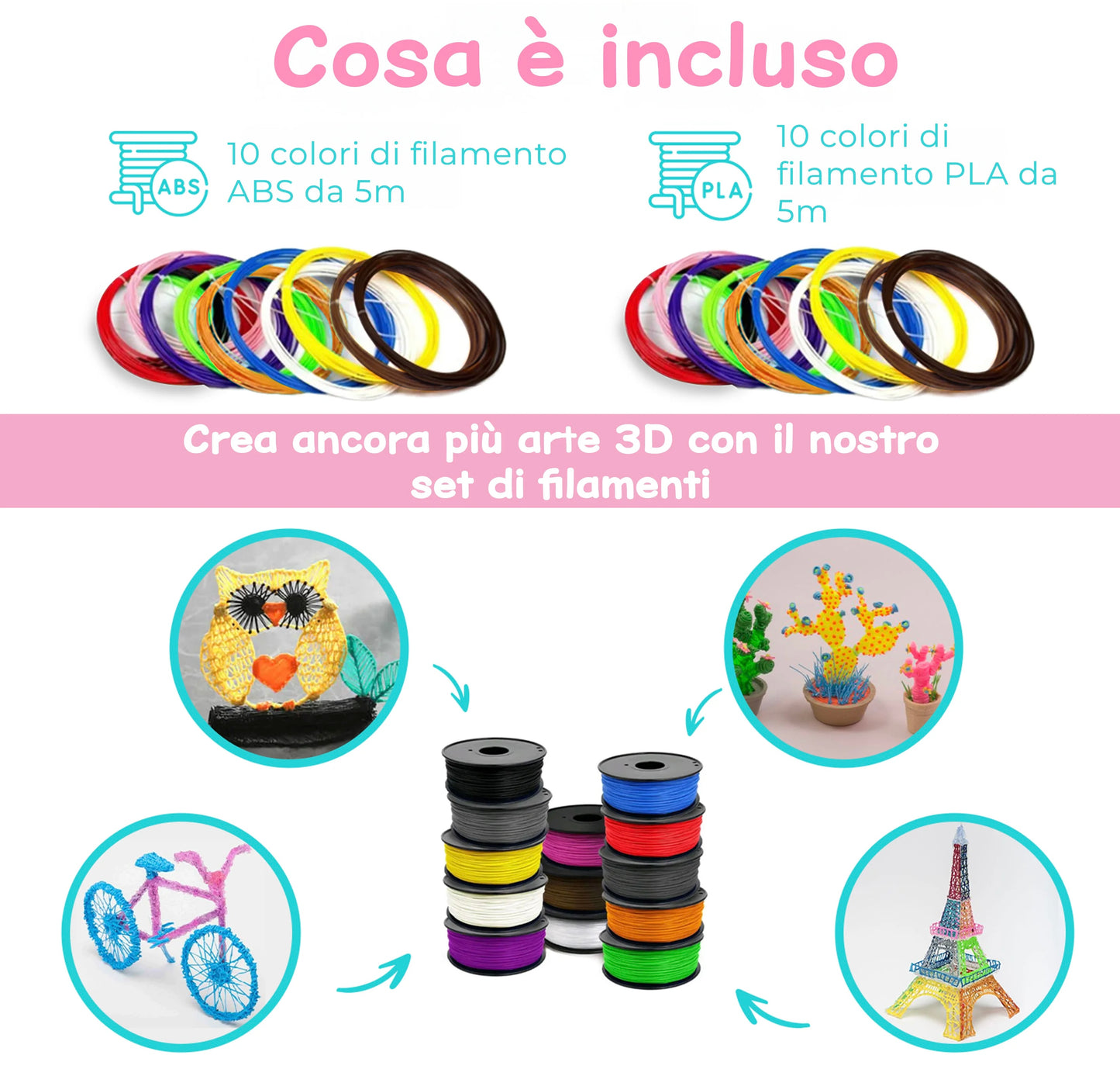 Ricarica Filamento-100m- 12 Colori