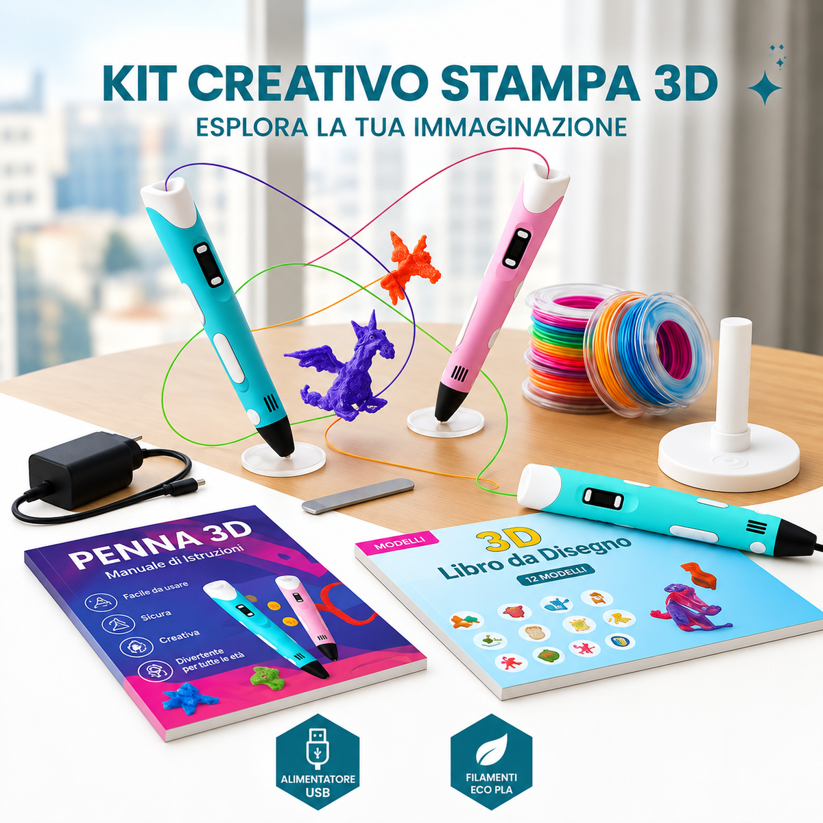 Pacchetto Completo Penna 3D - Filamento 12 colori